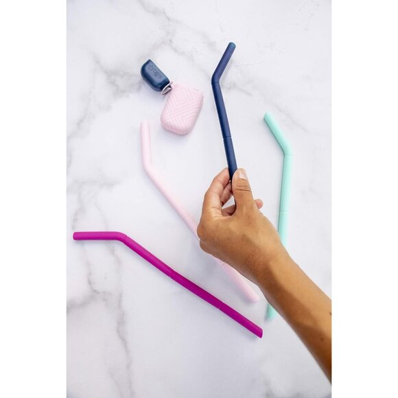 Ello Impact Silicone Fold & Store Straws with Carry Case, 4 Piece, June Breeze - Picture 4 of 10